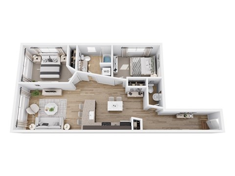 Floor plan for 2 beds, 1.5 baths, 989 sqft
